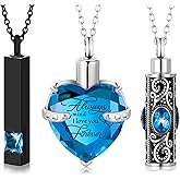 MTLEE 3 Pieces Cremation Urn Necklace for Ashes Vertical Bar Zircon, Heart Crystal Necklace Urn Stainless Steel Waterproof Memorial Pendant
