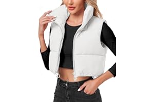Polu Women's Cropped Puffer Vest Jacket Sleeveless Winter High Stand Collar Lightweight Vest for Women with Zip Gilet