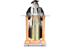 Mecpramy Church Podium with LED Lighting, Acrylic Pulpit on Wheels - 46" Transparent Lectern for Churches, Classrooms - Vertical Reading Platform, Elegant Golden Pattern Design, YWQ23070601