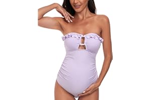 EastElegant Maternity Ruffle Ribbed Cutout One Piece Swimwear Square Ring Linked Pregnancy Bathing Suit