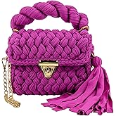 YSHomy Handmade Pink Clutch Purses for Women, Crochet Crossbody Handbag for Wedding Beach, Evening Clutch Purses for Women with Tassels and Metal Chain