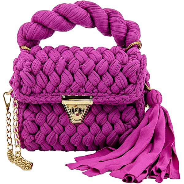 Maral Hand Knit Chunky Yarn Shoulder Bag For Women, Finger Crochet