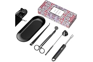 Lsnisni 5Pcs Candle Accessory Set With Rechargeable Electric Lighter, Storage Tray, Wick Trimmer, Snuffer, Dipper - Stainless Steel Care Kit With Gift Package for Candle Lovers - Black