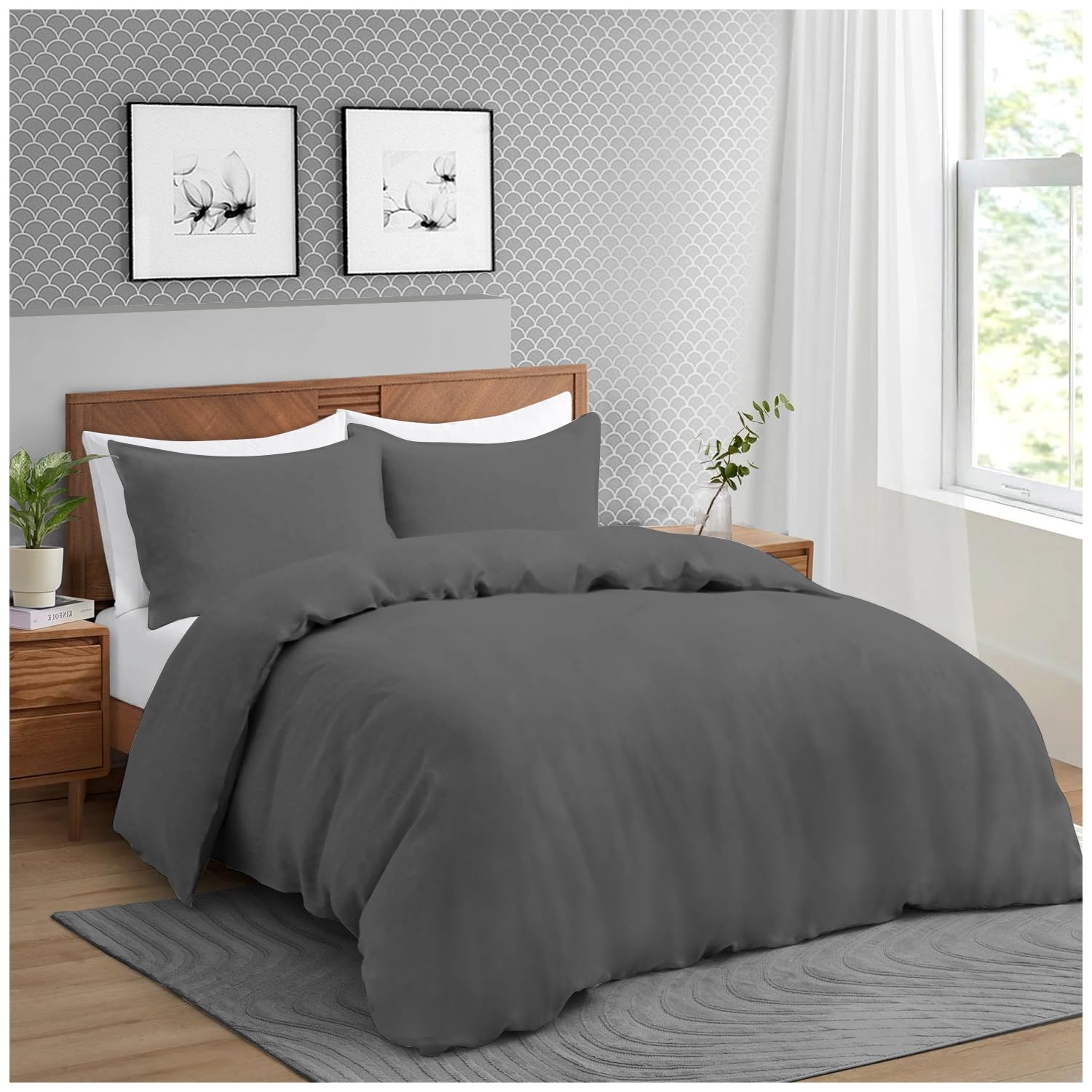 GC GAVENO CAVAILIA Microfiber Duvet Covers King Size Bedding Sets - Plain Dyed Quilt Cover Set (230x220 cm) with Pillowcases - Breathable - Anti Allergic Bedding - Charcoal