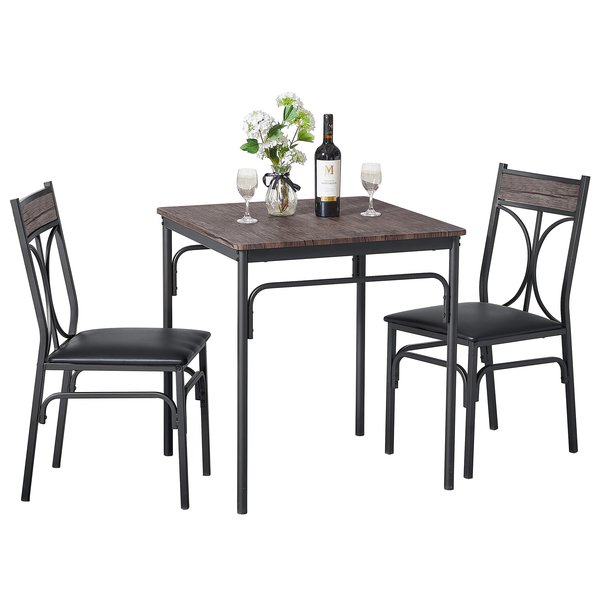Photo 1 of VECELO Kitchen Dining Room Table Set with 2 Chairs for Small Space, Apartment,Metal Steel Frame