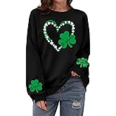 OCURHU St Patricks Day Sweatshirt Women Long Sleeve St Pattys Shirt Funny Irish Shamrock Graphic Pullover Top