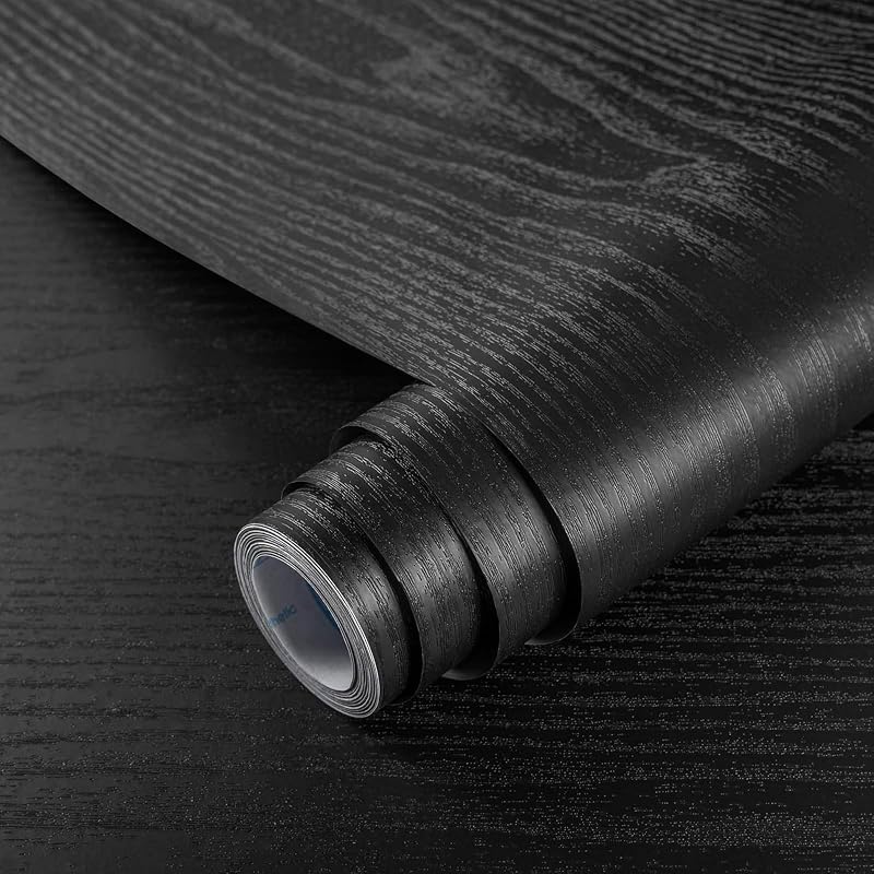Hode Black Wood Vinyl Wrap 30x200cm Self Adhesive Wallpaper Matt