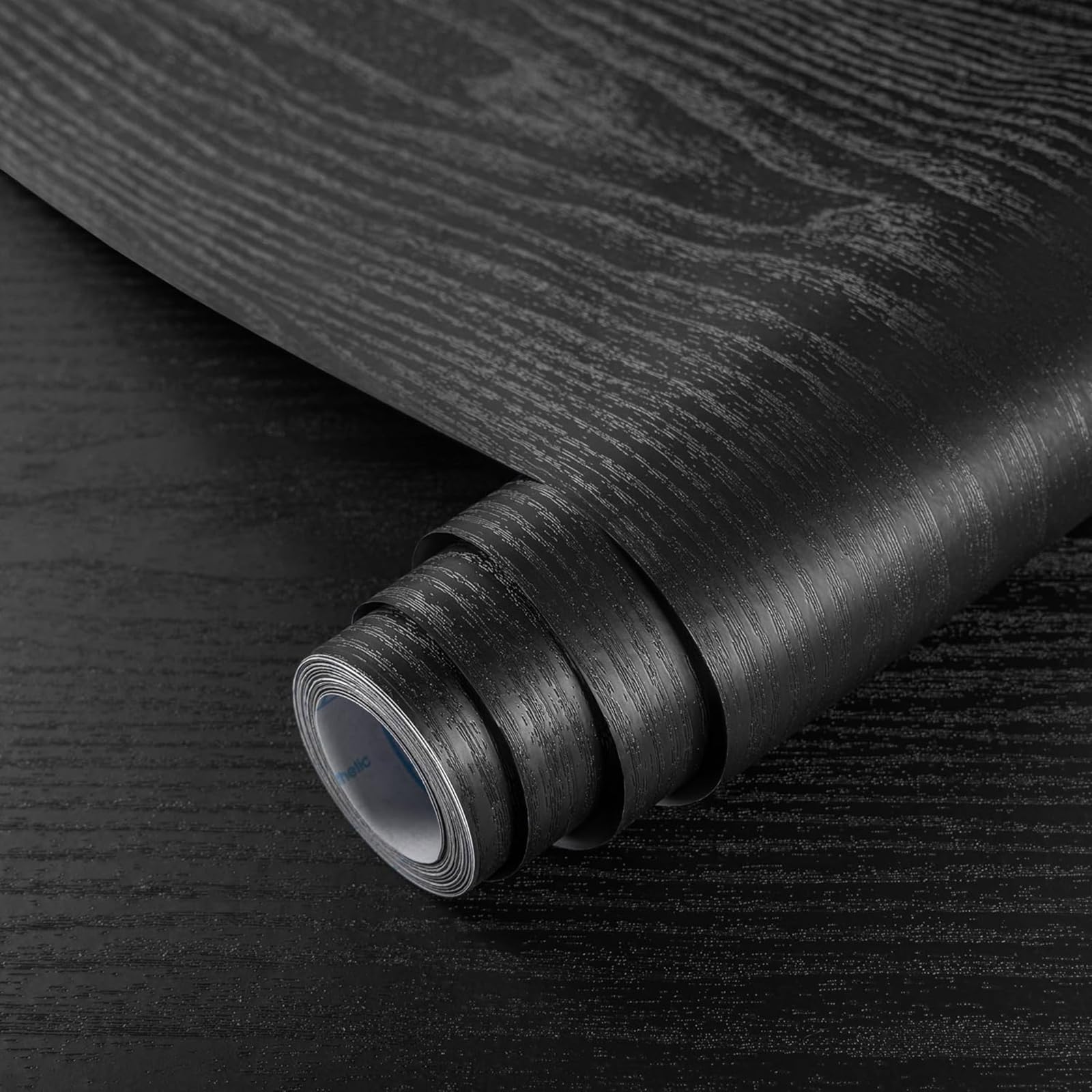 Hode Black Wood Vinyl Wrap 30X200cm, Black Wood Sticky Back Plastic Roll, Self Adhesive Wallpaper Furniture Stickers for Worktop Kitchen Shelf Cupboard (Matt)