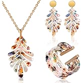 Kenning 4 Pcs Acrylic Jewelry Set for Women Statement Boho Resin Earrings Long Necklace Chunky Bracelet Tropical Jewelry Set