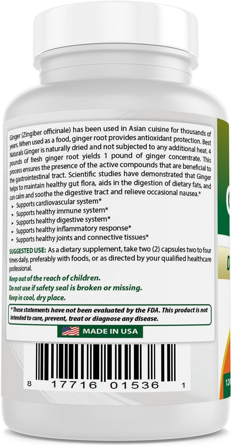Best Naturals Ginger Root Capsules Supplement for Nausea and Motion