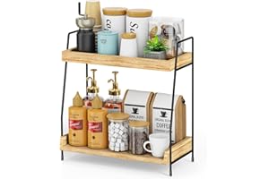 ZECELA Coffee Station Organizer Countertop, Wooden Coffee Bar Accessories Organizer, Rustic Kitchen Counter Shelf, Condiment Racks,Condiment Pod Syrup Storage Holder Stand for Kitchen, Home, Office (Brown)