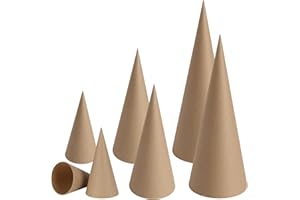 TFTAFAN 6 PCS Thick Paper Mache Cones, Christmas Thick Cardboard Craft Cones, Open Bottom Cone for Halloween Christmas Valentine's Day DIY Gnomes Ornament Cone Tree Decorations (6,10,14 inches)