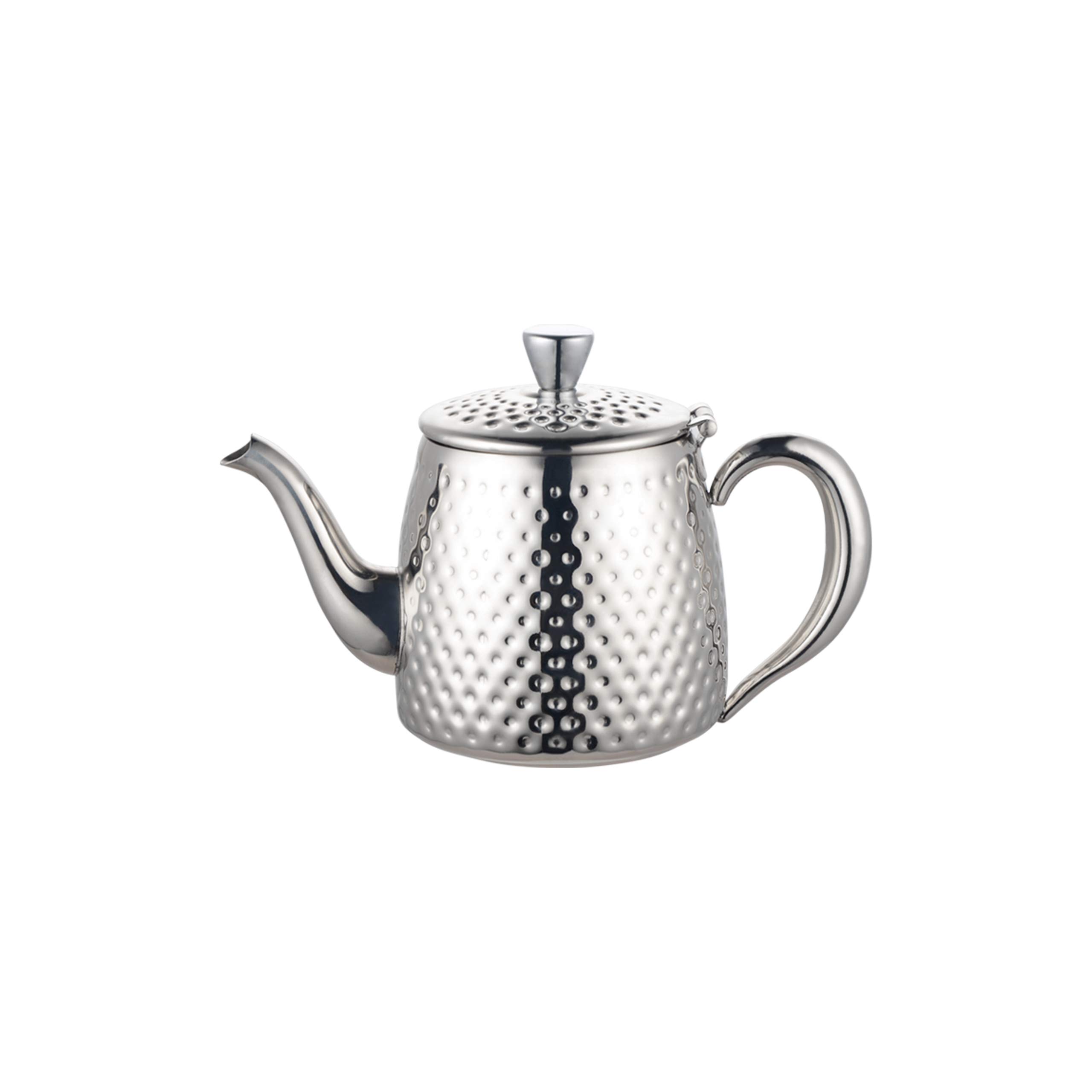Café Olé SDT-018 Sandringham Teapot, 18oz (500ml) Mirror Polished 18/10 Stainless Steel with Hammered Finish