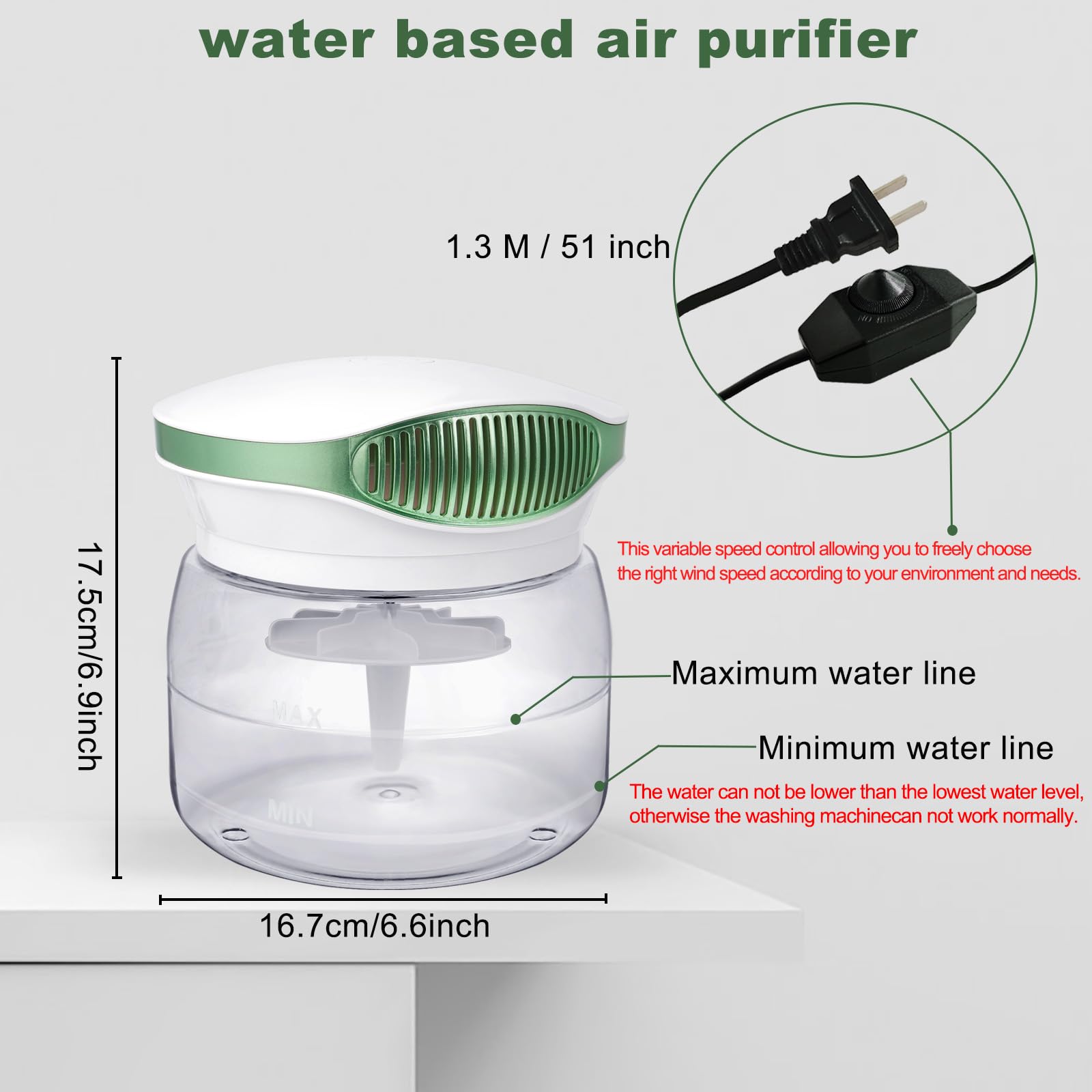 Water Air Purifiers for Home, Variable Speed Air Washer Aroma Diffuser, Quiet Rainbow Air Purifier with Water, Essential Oils Aroma Diffuser with LED Night Light, Freshener for Home, Smoke, Pet Odors
