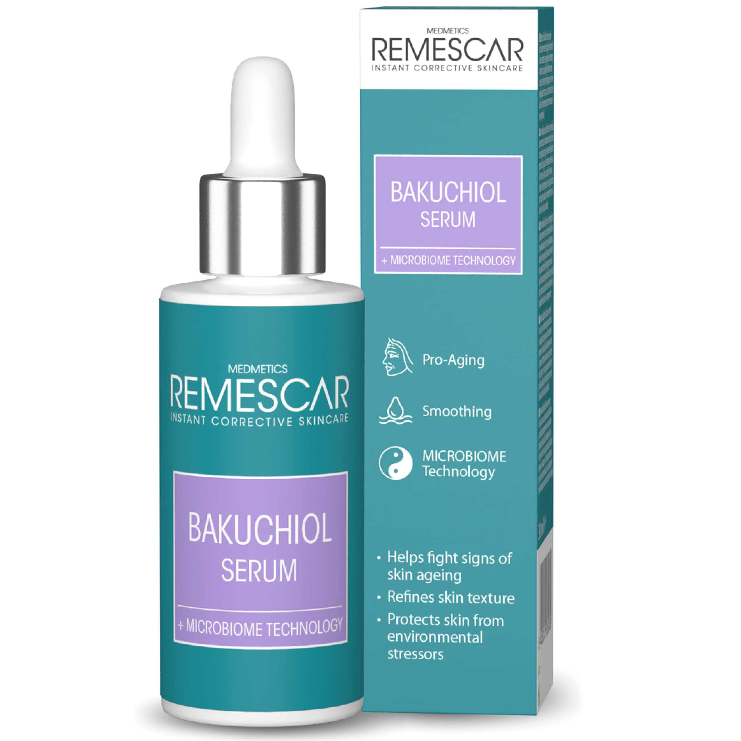 Remescar Bakuchiol Serum 30ml – Anti-Aging Facial Serum with Bakuchiol – Reduces Wrinkles & Fine Lines – Protects Skin from Environmental Stressors – Refines Skin Texture