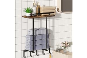 Godboat Towel Racks for Bathroom - Towel Holder with Wooden Shelf, 5 Hooks Bathroom Organizers and Storage Near Towel Warmer, Wall Mounted for Rolled Towels, Gifts for Women, Mom, Mothers Day (21")