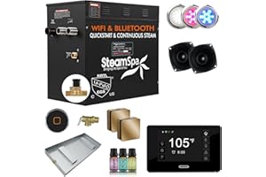 SteamSpa Steam System 12kW Steam Shower Generator with Bluetooth Wifi, Quickstart Continous Steam, Advanced Touch Pad Screen, Chroma Lights, Drain Pan and Auto Drain Gold RVBS1200GD-A