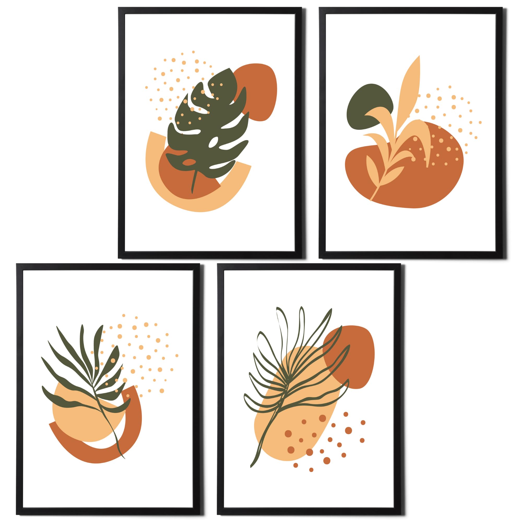 State Media Vision Botanical Abstract Art Prints (Set of 4) - Brown, Beige & Dark Green Minimalistic Wall Decor - Variety of Sizes (Set 2, A3 Print Only)