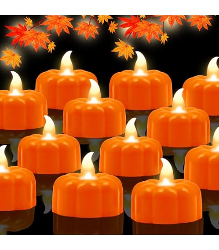 12 Pack Halloween Pumpkin LED Tea Lights - Battery Operated Flameless Flickering Candles For Decor