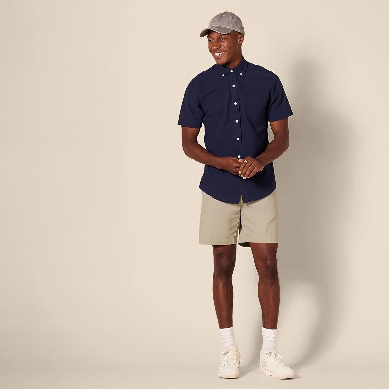 Pantalones Cortos Chinos de Corte Ajustado de 18cm Hombre, Caqui, 33W