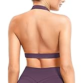 YEOREO Roxanie Women Halter Sports Bra Scoop Neck Removable Padded Open Back Yoga Workout Crop Tank Top