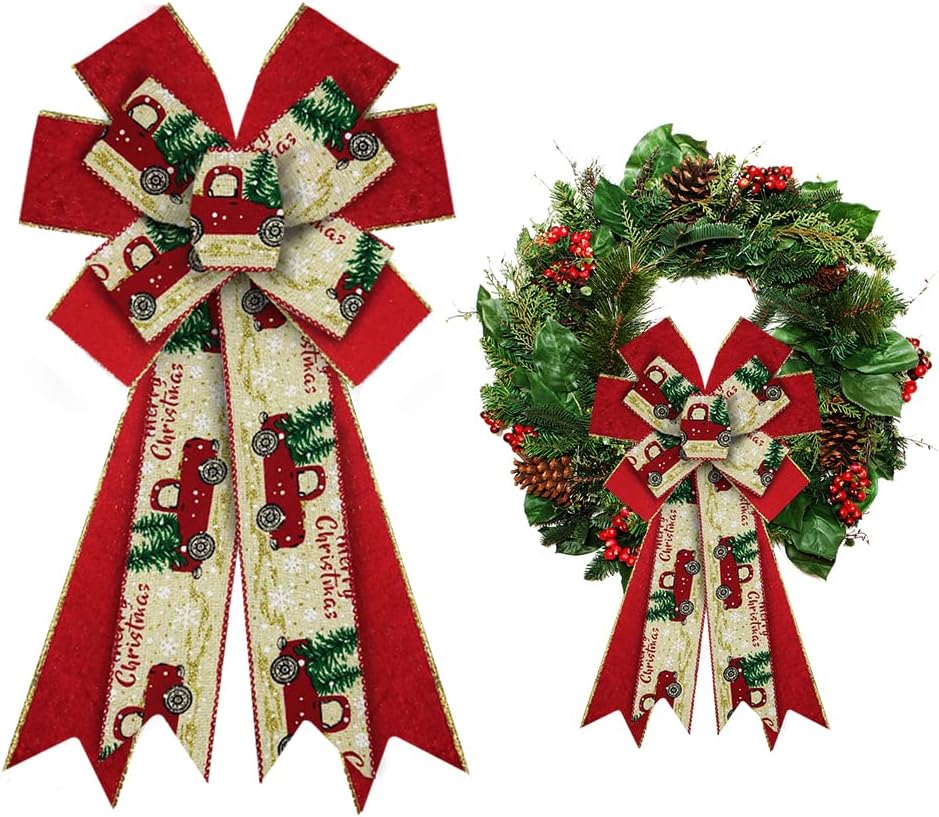 Bows & Ribbons - ALIBBON Large Christmas Bows for Wreaths, Christmas Wreath Bows, Christmas Tree Truck Bows, Red Velvet Bows for Front Door, Christmas Decor, Burlap Bows for Wreath Indoor Outdoor Wall Decorations