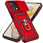 SunStory for Motorola Moto G 2026/2025 Phone Case with Slide Camera Cover | Moto G Play 2026 Case with Rotated Ring Kickstand,Screen Protector,Military-Grade Heavy Duty Phone Cover,Red
