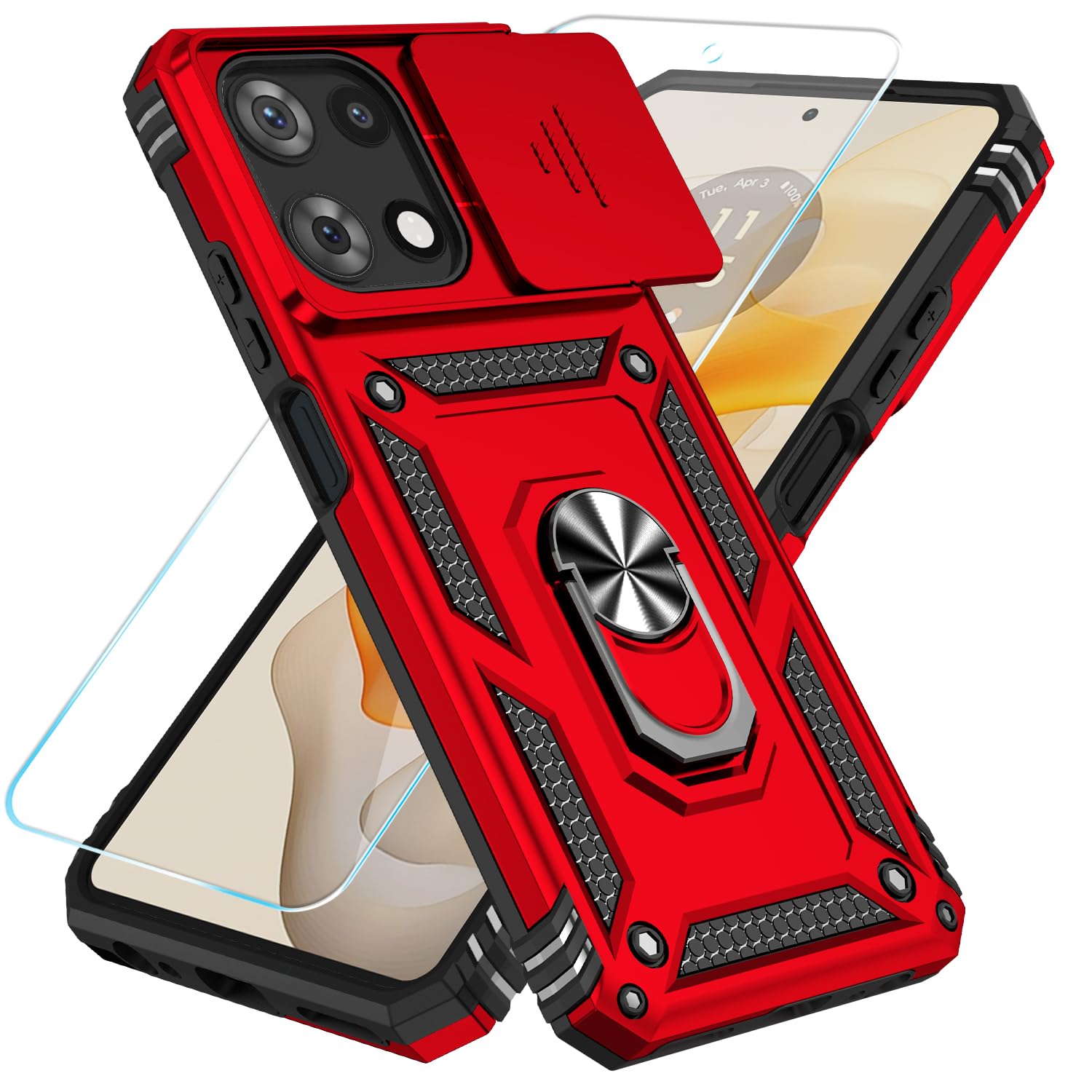 SunStory Phone Case for Motorola Moto G 5G 2025/Moto G 5G 2026/Moto G Play 2026 Case with HD Screen Protector & Slide Camera Cover & Kickstand, [Military-Grade] Phone Case, Red