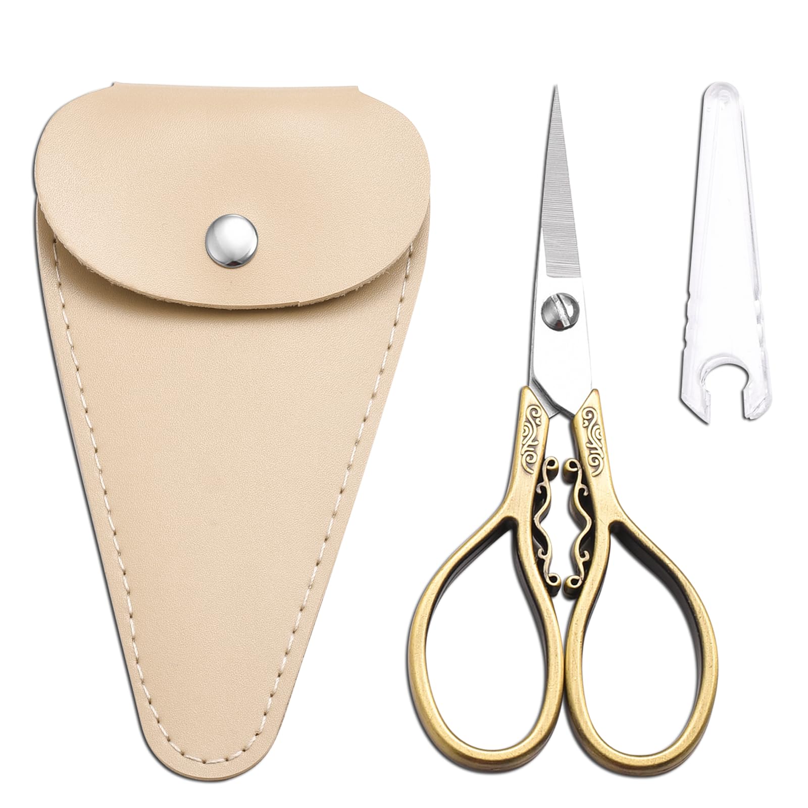 HITOPTY Small Precision Detail Scissors, 4.3in Sharp Pointed Tip Vintage Embroidery Shears W/Sheath for Craft, Sewing, Cross Stitch, Artwork, Thread Cutting