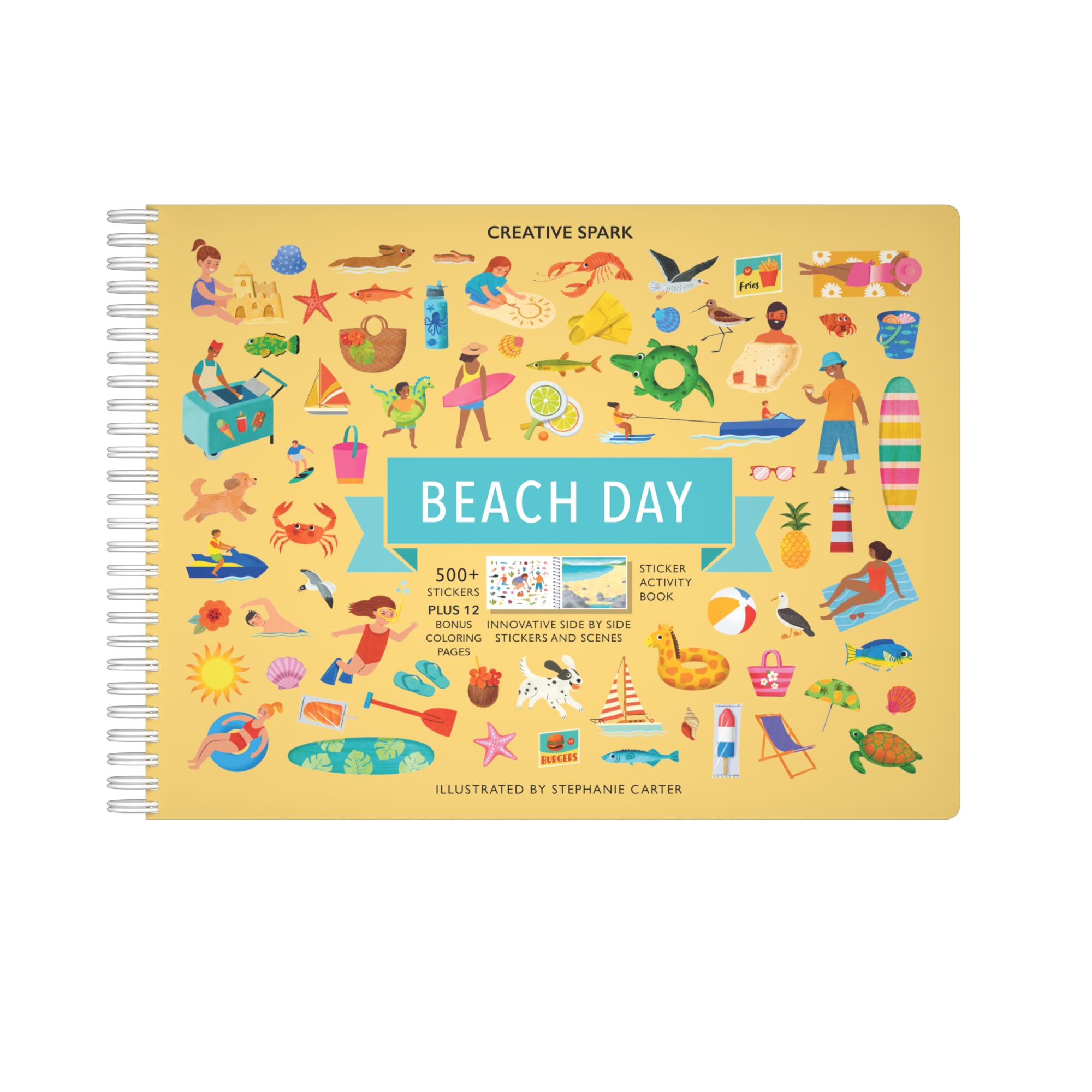CUPKIN Sticker Book for Kids 2-4, 500+ Kids Stickers, Beach Day 12 Coloring Pages 12 Side by Side Scenes, Fun Toddler Travel Activity Coloring and Sticker Books for Children Ages 4-8 + 8-10