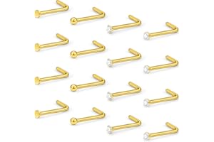 Hoeudjo 16Pcs Nose Rings 18G Nose Studs Surgical Steel 1.5MM Clear Crystal Nostril Ring Body Piercing Jewelry for Women Men