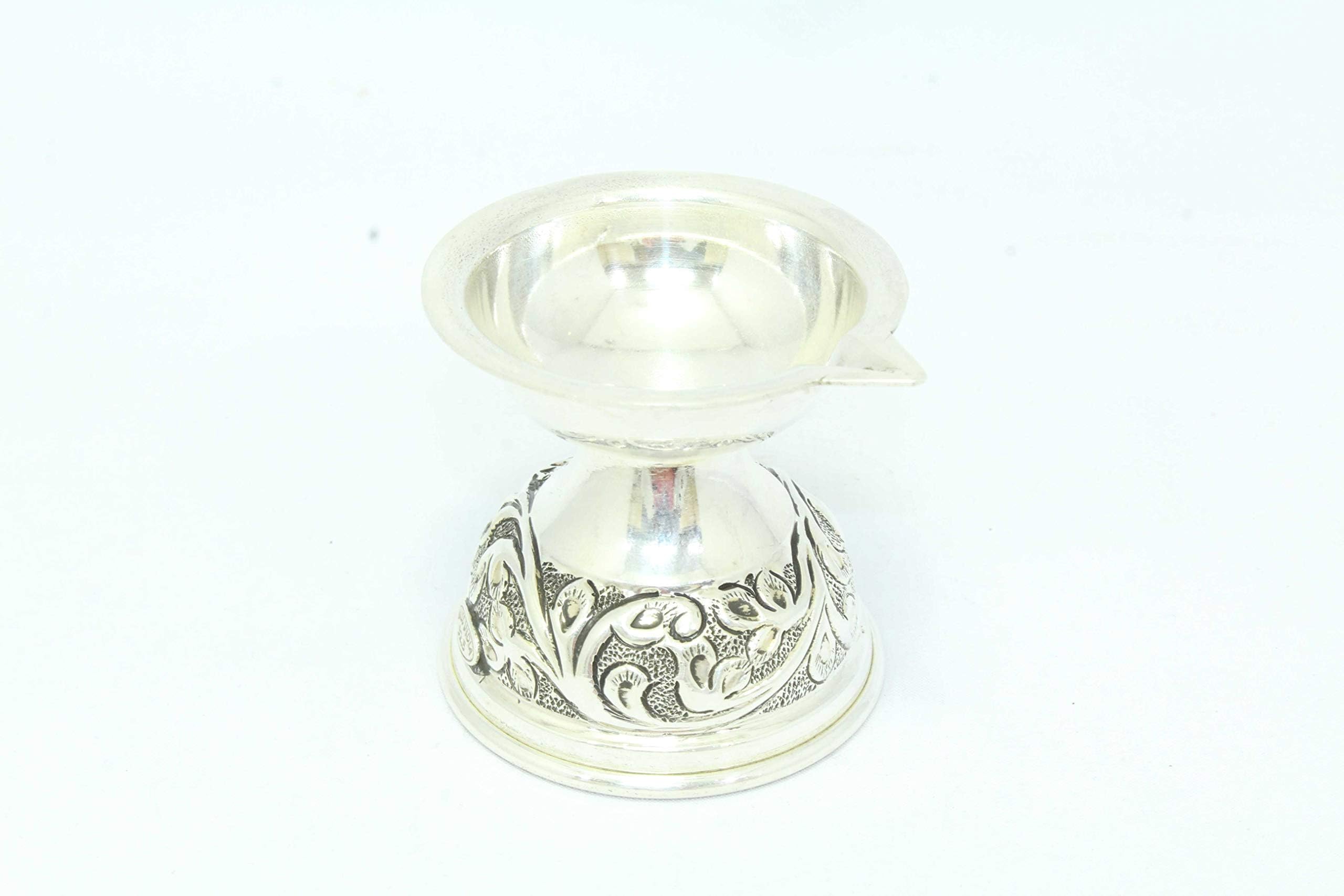 Rajasthan gems Handmade Sterling Silver 925 Oil lamp Deepak DIya Religious Temple Hand Engraved