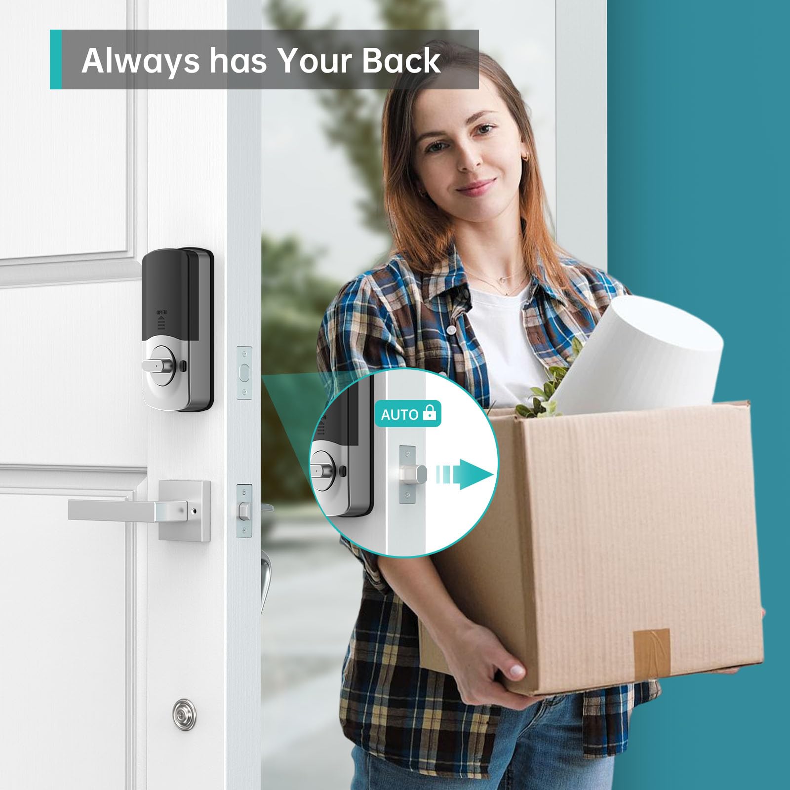 hornbill Biometric Fingerprint Smart Lock with Front Door Handle Set, Keyless Entry Smart Door Lock with Keypad, 8-in-1 Smart Deadbolt, Digital Smart Door Lock, Bluetooth Door Lock with Auto Lock