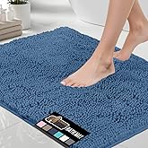GORILLA GRIP Bath Rug Mat, Thick Soft Absorbent Chenille, Quick Dry Microfiber Mats, Rubber Backing Washable Shower Floor Rugs, US Designed Bathroom Bathmat Home Decor Accessories, 24x17, Blue