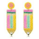 Beaded Pencil Earrings Teacher Earrings for Women Handmade Funny Pencil Drop Dangle Earrings for Teachers Appreciation Day Ba