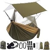 Sunyear Hammock Camping with Rain Fly Tarp and Net, Portable Camping Hammock Double Tree Hammock Outdoor Indoor Backpacking T