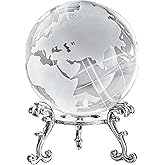 60mm World Globe Crystal Earth Ball Paperweight with Stand Glass Sphere Display Globe Ball Christmas Decor for Home Office Desk