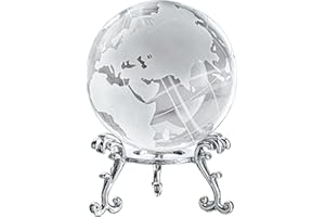ZEERSHEE 60mm World Globe Crystal Earth Ball Paperweight with Stand Glass Sphere Display Globe Ball Christmas Decor for Home Office Desk