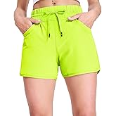 MIER Women's Running Shorts Quick Dry Athletic Workout High Waisted Active Shorts with Liner Zipper Pocket 4 Inch