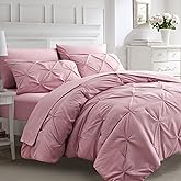 Ubauba 7pc Full Size Comforter Set with Sheets, Pinched Pleat 7 Piece Bed in a Bag Blush Bed Set with Comforter, Pintuck All Season Bedding Sets (Pink,Full)