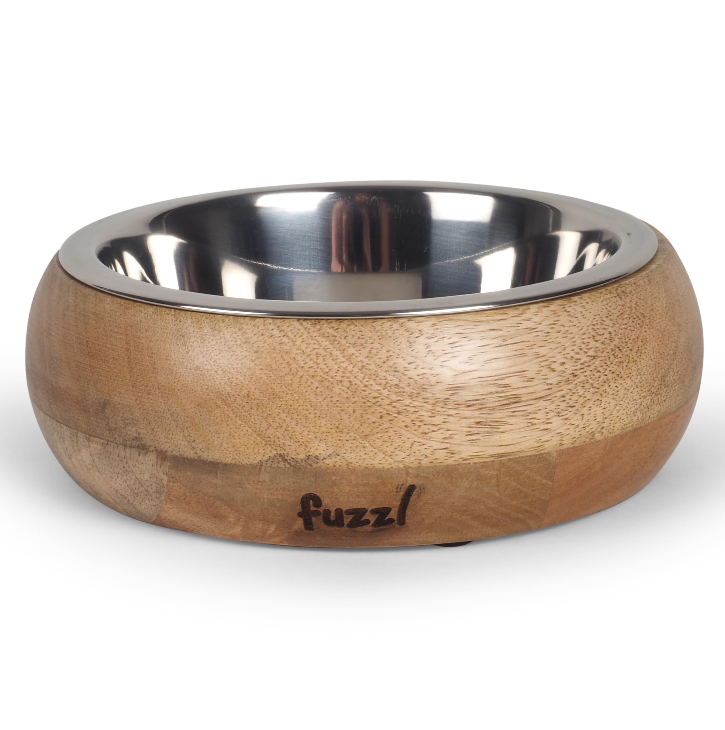 Fuzzl Titan Mango Wood & Stainless Steel Bowl 18cm - Natural Dog Bowl for Indoors with Ultra Grip Base - Versatile Dog Bowls and Dog Water Bowl for Hydration and Feeding