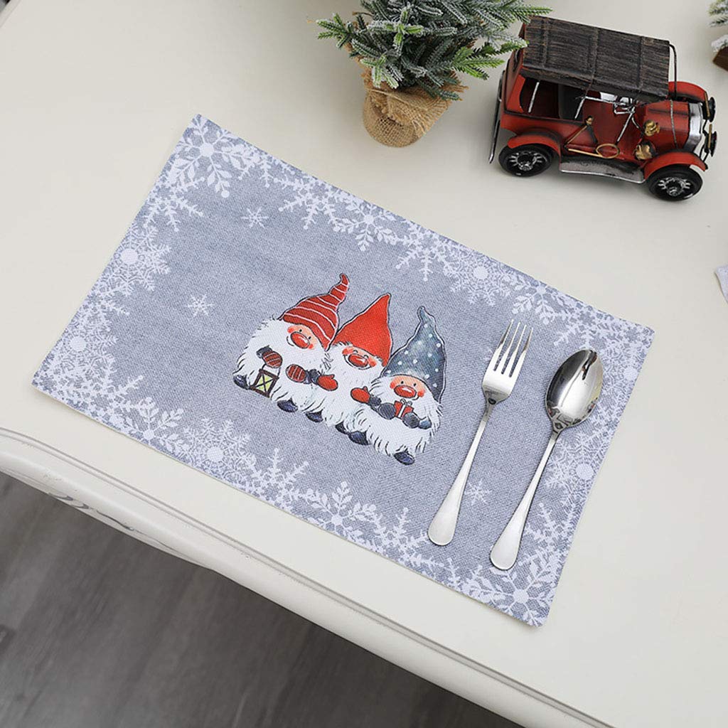 6pcs Gnome Swedish Tomte Doll Christmas Placemats, Grey Kitchen Table Mats for Holiday Decorations and Party Accessories