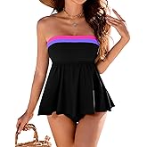 DaiLiWei Strapless Tankini Swimsuits for Women Two Piece Tummy Control Bathing Suit Bandeau Top Full Coverage Modest Swimwear