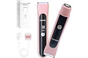 BYSLBTY 2 in 1 Bikini Trimmer for Women Dual Head Electric Shaver,IPX7 Waterproof Wet & Dry, Painless Shaver for Body Face Private Area Pink