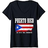 Womens Puerto Rico Vintage Puerto Rican Flag Pride V-Neck T-Shirt