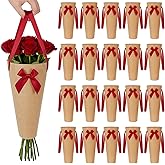 Mooliwe 20 Pcs Flower Bouquet Bags with Ribbon Handles Kraft Paper Flower Wrapping Gift Bags Bouquets Holder for Valentines Day Wedding Florist Shops Supplies Mothers Day Party Decor