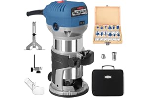 Dobetter 1.25HP Wood Router Tool, 6.5Amp Electric Trim Router, 6 Variable Speed Compact Palm Router Woodworking with 1/4" & 3/8" Collets, 12 Wood Router Bits and Portable Bag -DBTR700B