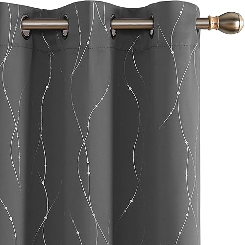 Deconovo Grey Blackout Grommet Curtains Pair Thermal Insulated Window Curtains with Dots Pattern for Dining Room 42 x 95 Inch Grey 2 Panels