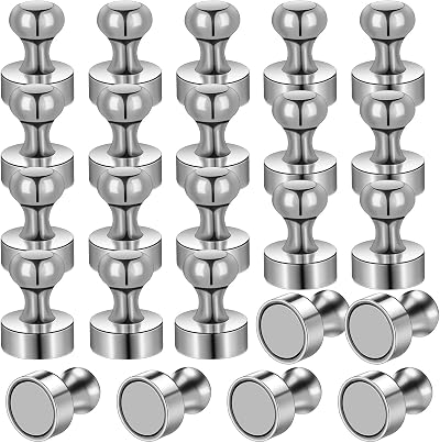 MIN CI 24 Pack Neodymium Magnets 12x16 mm Silver Round Fridge Push Pins