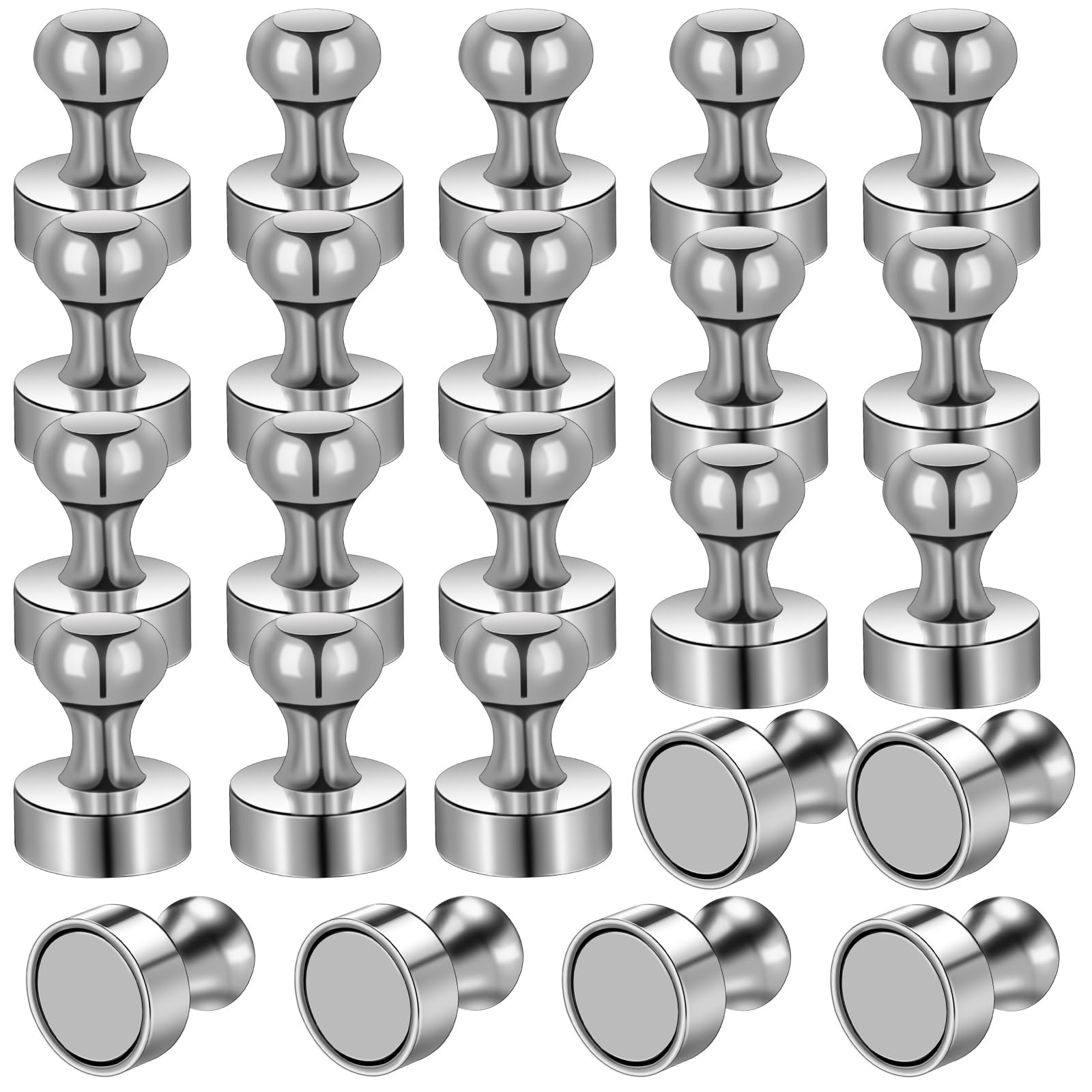 MIN CI 24 Pack Neodymium Magnets, Silver Round Fridge Magnets, 12 x 16 mm, Strong Magnetic Push Pins for Whiteboard, Office, Refrigerator — image 1